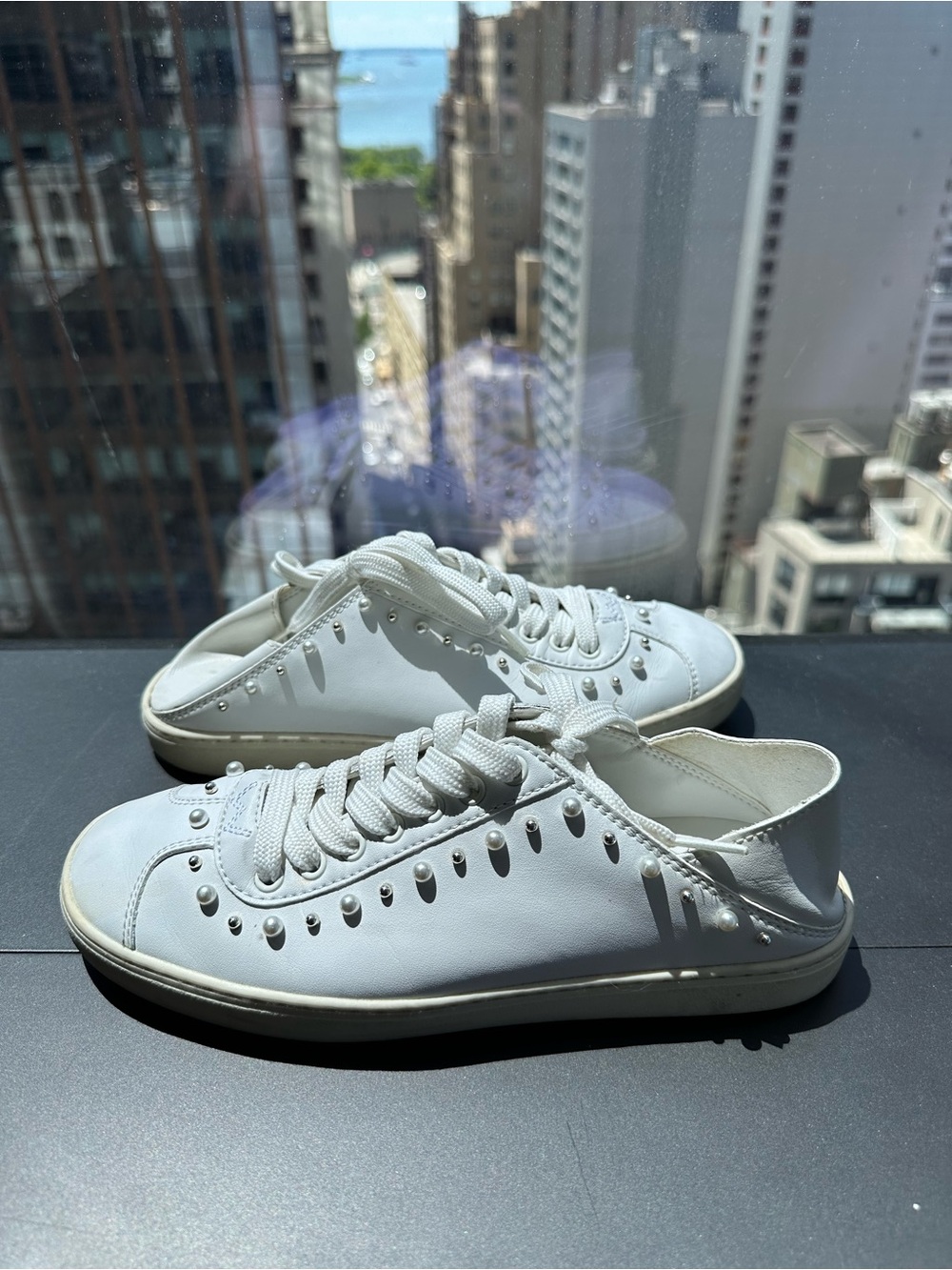 Stuart Weitzman White Leather Convertible Mules